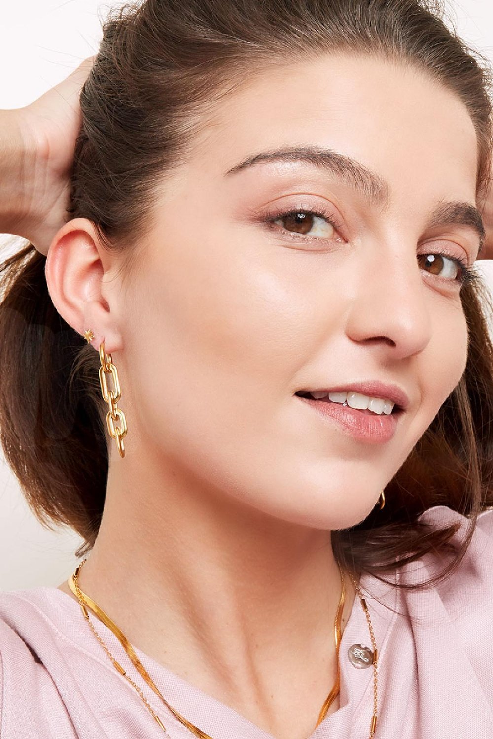 Pendientes de enlaces de cadena Color dorado Acero inoxidable h5Imagen2